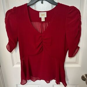 Maeve Womens Blouse 8 Red Runched Flared Valentines Day Puff Sleeve Fairy Indie